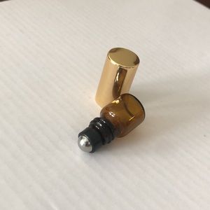 Mini 1ml Essential Oil Roller Bottles w/ Gold Cap